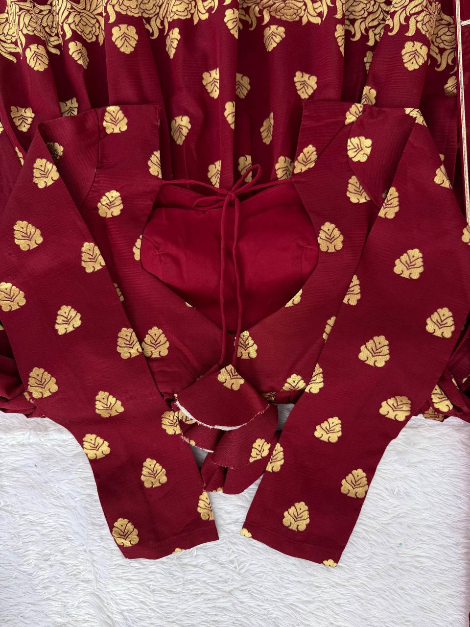 MAROON COLOR BANARASI VISCOSE GEORGETTE BASE ANARKALI SUIT SET OF 3