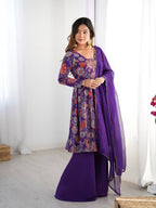 PURPLE COLOR ROMAN SILK BASE PRINTED PLAZZO SUIT SET OF 3