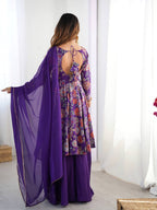 PURPLE COLOR ROMAN SILK BASE PRINTED PLAZZO SUIT SET OF 3