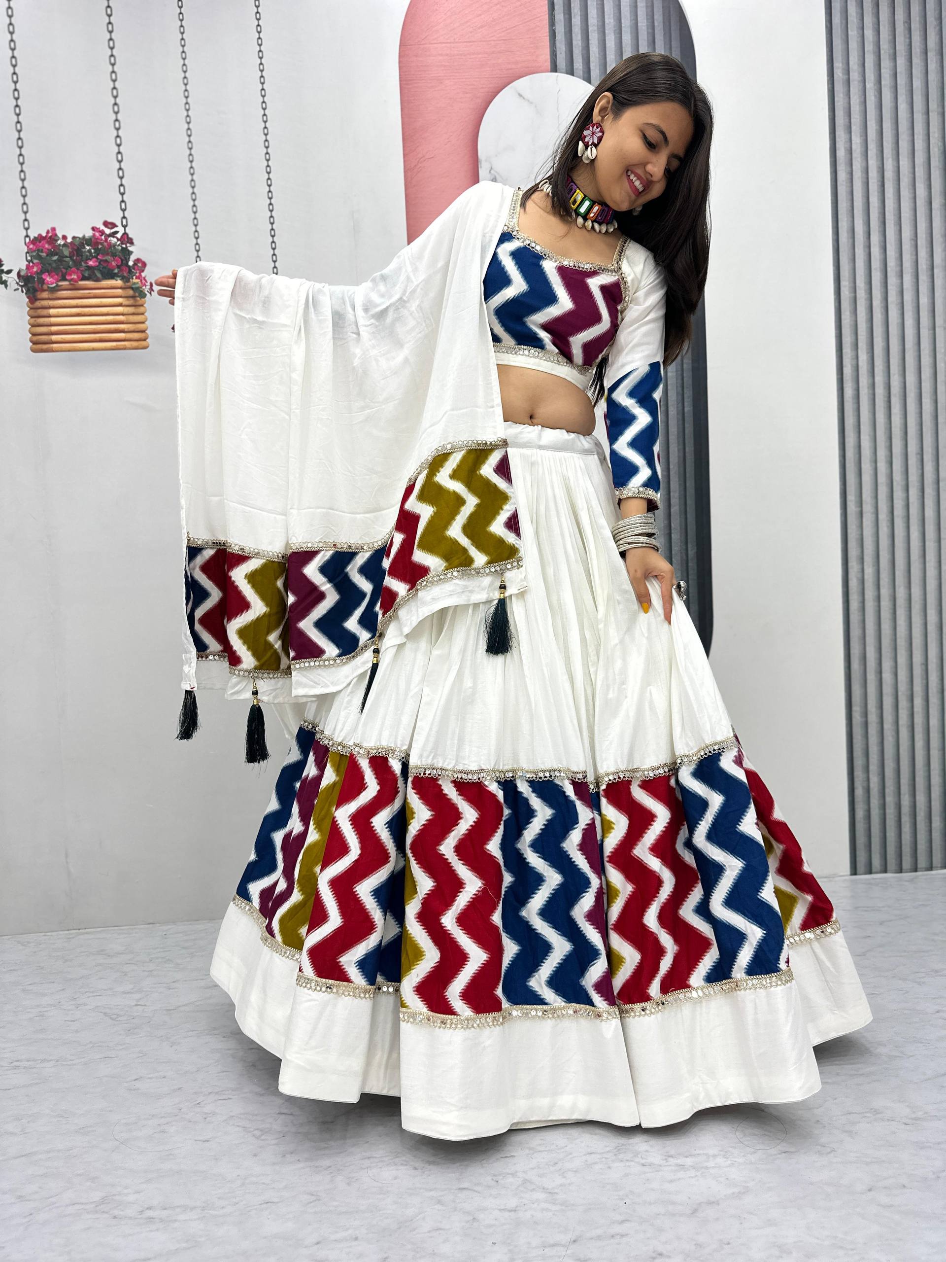 NAVRATRI SPECIAL 6 METER FULLY FLAIR PURE COTTON LEHENGA CHOLI