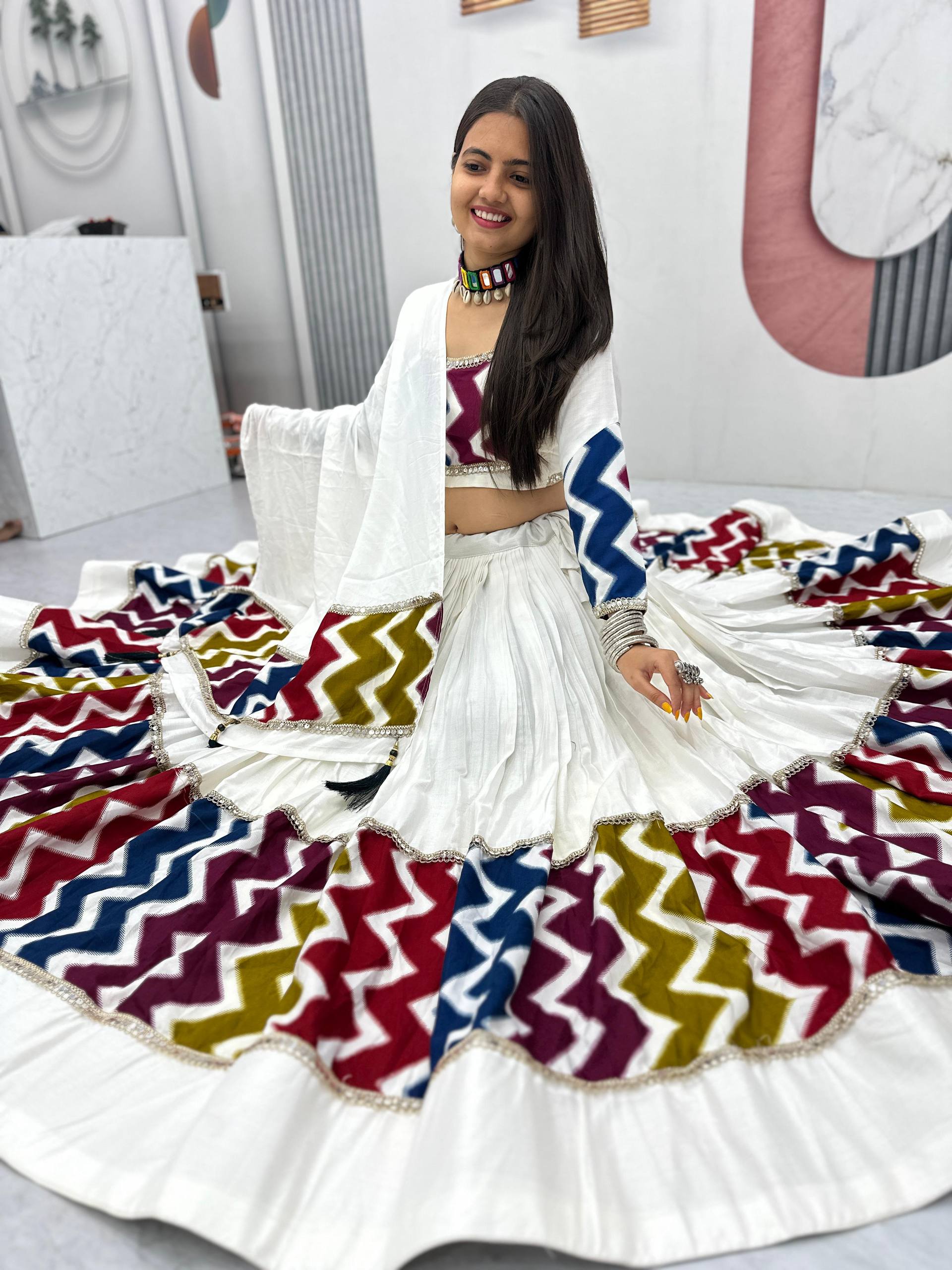 NAVRATRI SPECIAL 6 METER FULLY FLAIR PURE COTTON LEHENGA CHOLI