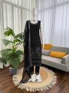 BLACK COLOR GEORGETTE BASE EMBROIDERED KURTI SET OF 3