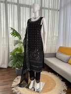 BLACK COLOR GEORGETTE BASE EMBROIDERED KURTI SET OF 3