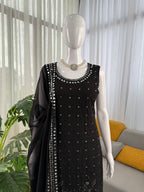 BLACK COLOR GEORGETTE BASE EMBROIDERED KURTI SET OF 3