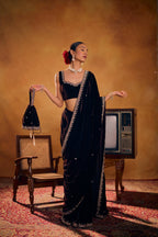 WEDDING SPECIAL VELVET SAREE WITH STITCHED BLOUSE