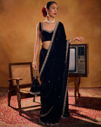 WEDDING SPECIAL VELVET SAREE WITH STITCHED BLOUSE