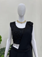BLACK ELEGANT READY-TO-WEAR DHOTI STYLE ENSEMBLE WITH BLOUSE & WAIST BELT