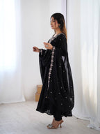 BLACK COLOR GEORGETTE EMBROIDERED ANARKALI SUIT SET OF 3