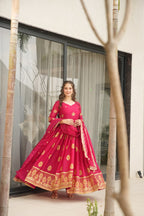 RANI PINK COLOR STAR GEORGETTE SEQUENCE EMBROIDERED GOWN