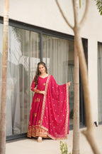 RANI PINK COLOR STAR GEORGETTE SEQUENCE EMBROIDERED GOWN