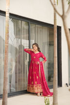 RANI PINK COLOR STAR GEORGETTE SEQUENCE EMBROIDERED GOWN
