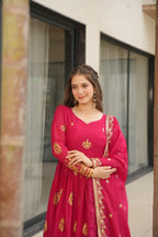 RANI PINK COLOR STAR GEORGETTE SEQUENCE EMBROIDERED GOWN