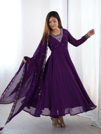 PURPLE COLOR GEORGETTE EMBROIDERED ANARKALI SUIT SET OF 3