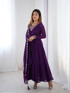 PURPLE COLOR GEORGETTE EMBROIDERED ANARKALI SUIT SET OF 3