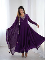 PURPLE COLOR GEORGETTE EMBROIDERED ANARKALI SUIT SET OF 3
