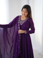 PURPLE COLOR GEORGETTE EMBROIDERED ANARKALI SUIT SET OF 3
