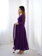 PURPLE COLOR GEORGETTE EMBROIDERED ANARKALI SUIT SET OF 3