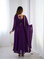 PURPLE COLOR GEORGETTE EMBROIDERED ANARKALI SUIT SET OF 3