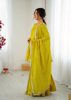 MUSTARD YELLOW MUL CHANDERI SILK REAL MIRROR & HADWORK SHARARA SET