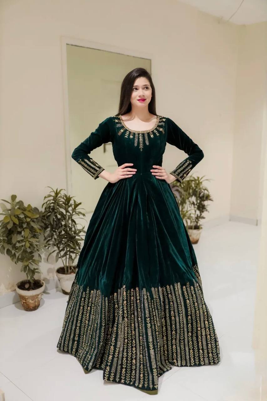 WINTER SPECIAL VELVET BASE EMBROIDERED ANARKALI GOWN