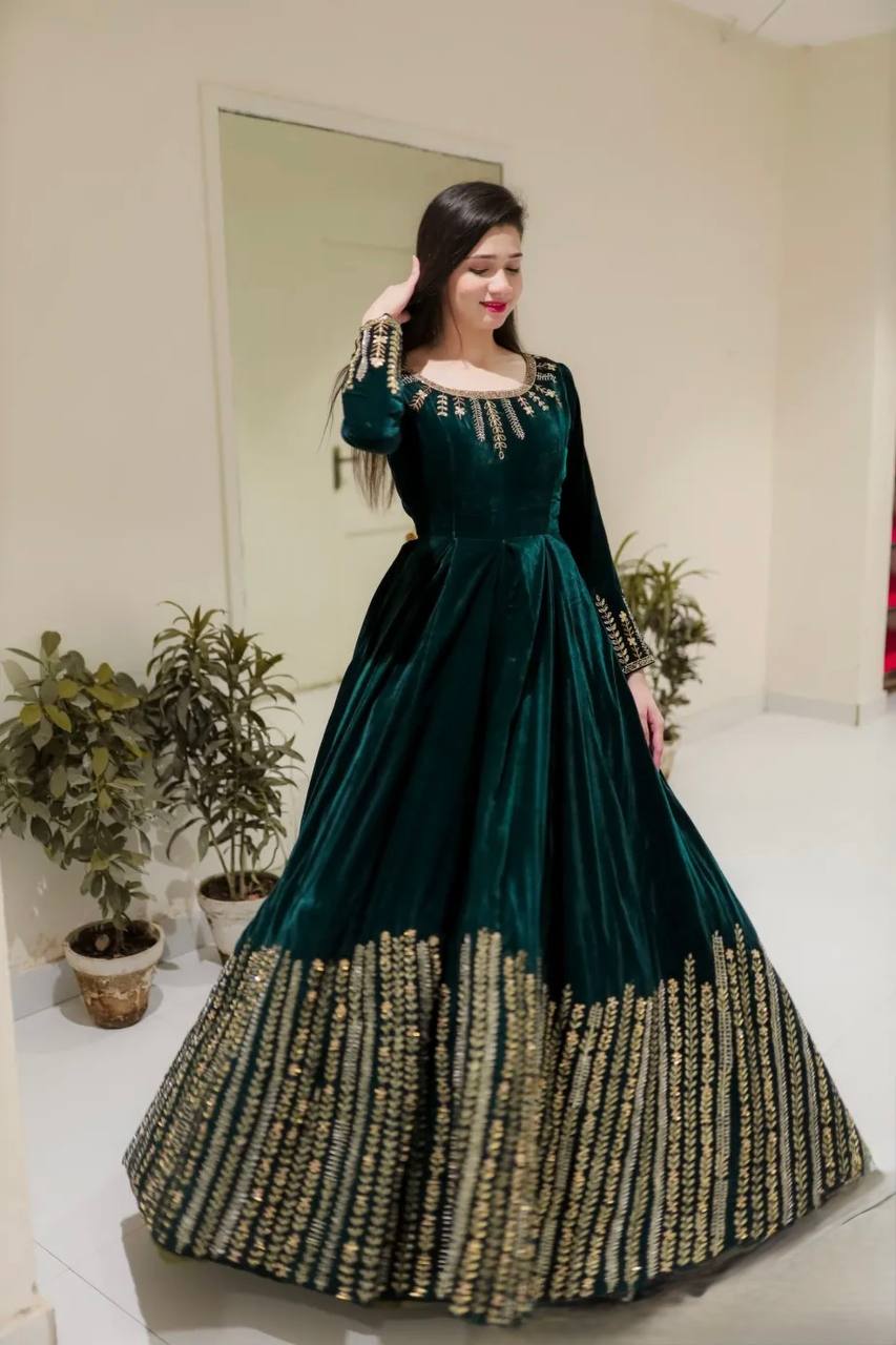 WINTER SPECIAL VELVET BASE EMBROIDERED ANARKALI GOWN