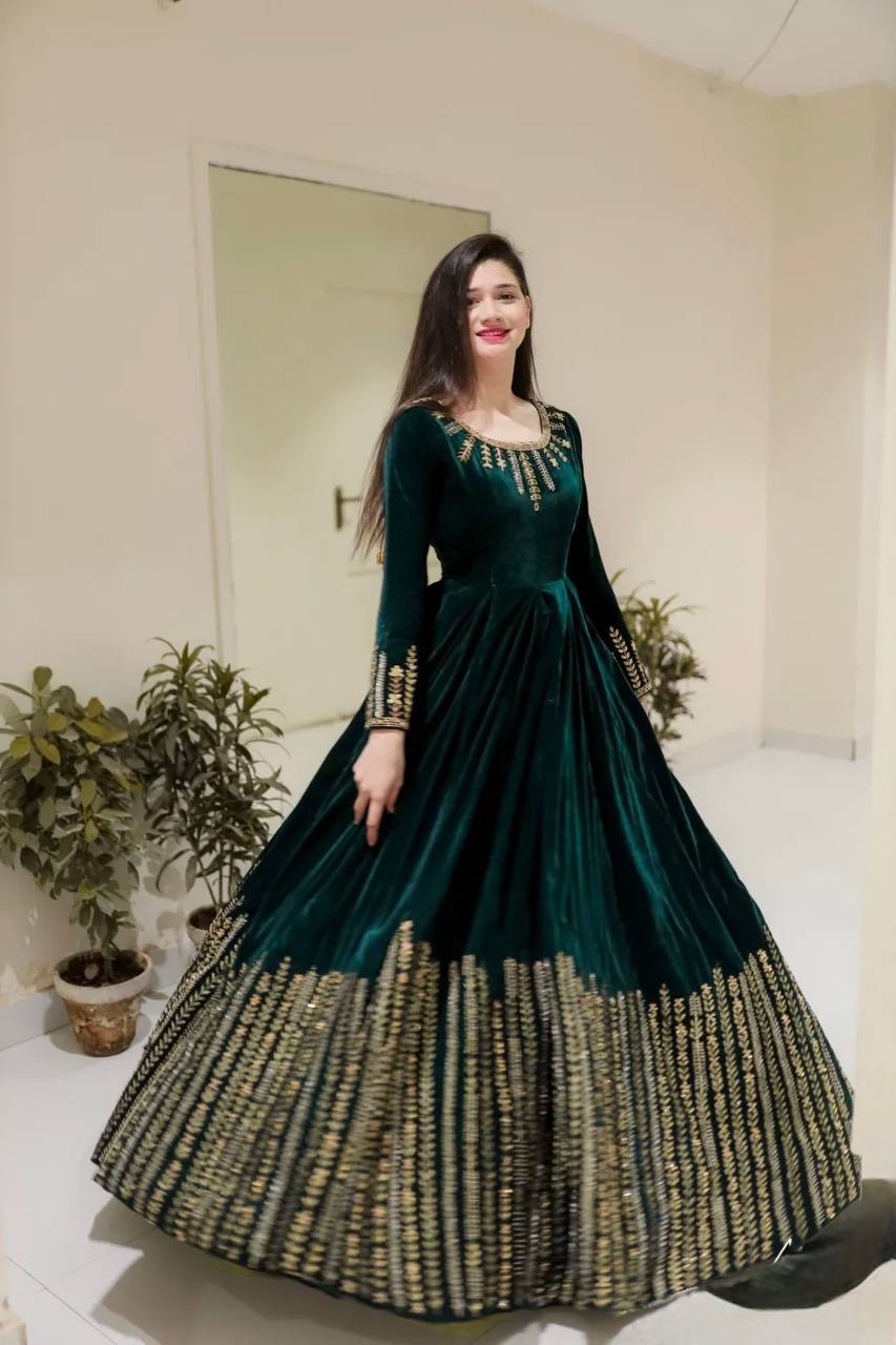 WINTER SPECIAL VELVET BASE EMBROIDERED ANARKALI GOWN