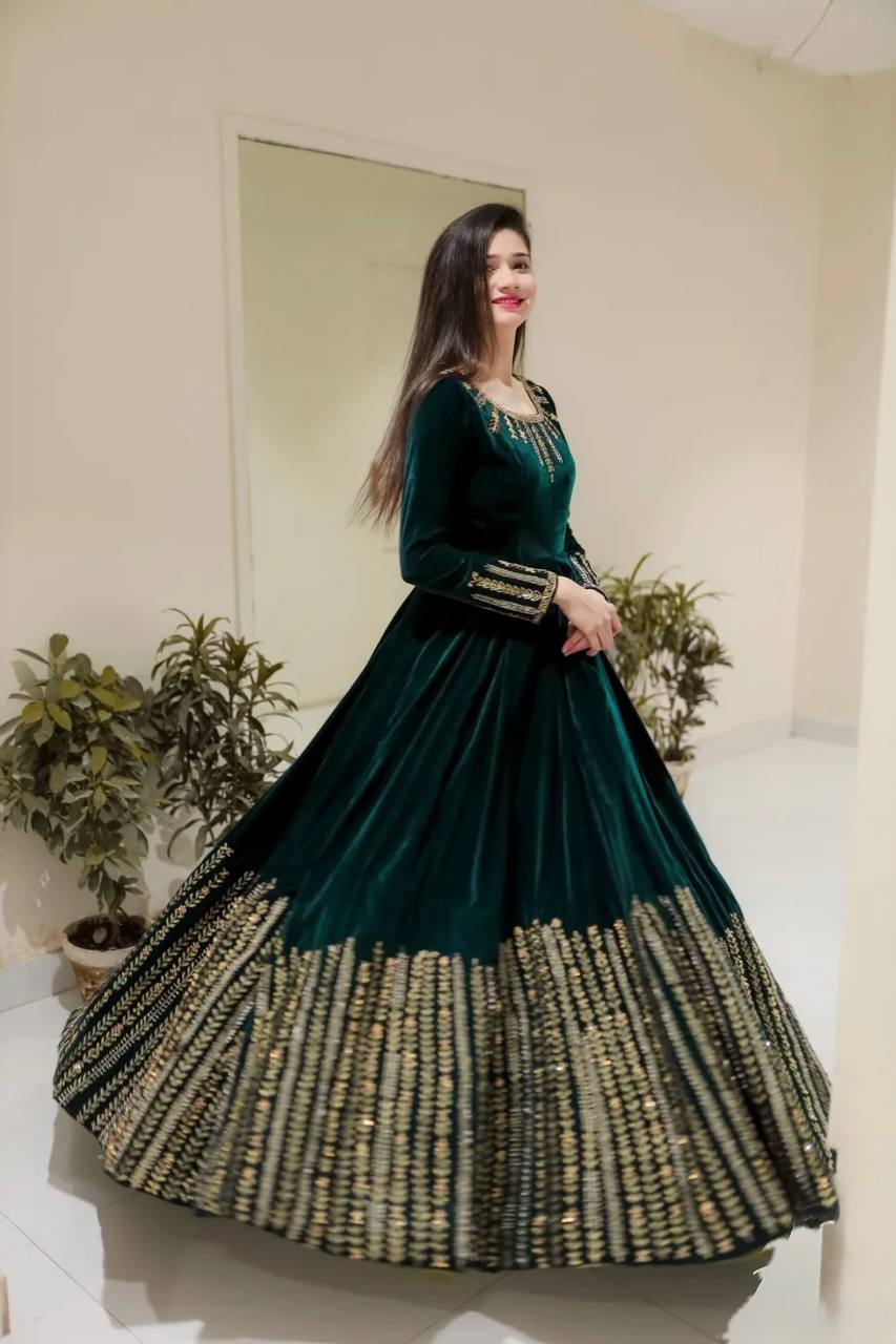 WINTER SPECIAL VELVET BASE EMBROIDERED ANARKALI GOWN