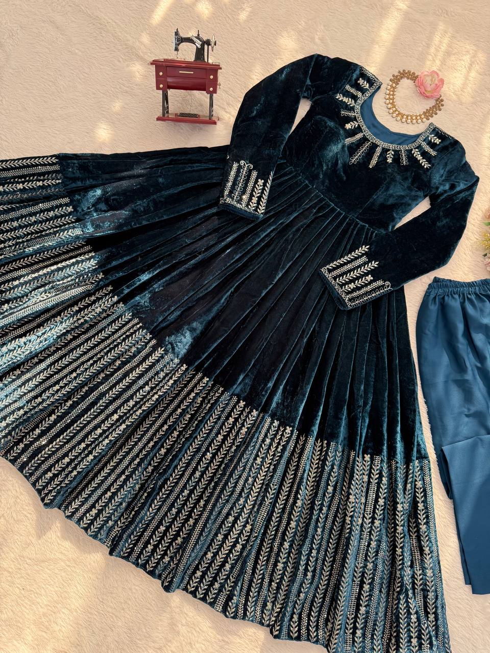 WINTER SPECIAL VELVET BASE EMBROIDERED ANARKALI GOWN