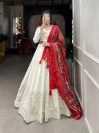 OFF WHITE LUCKNOWI EMBROIDERY WORK LEHENGA CHOLI