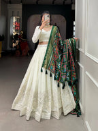 OFF WHITE LUCKNOWI EMBROIDERY WORK LEHENGA CHOLI