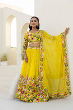 YELLOW COLOR SEQUENCE EMBROIDERY WORK DESIGNER LEHENGA CHOLI