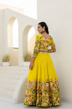 YELLOW COLOR SEQUENCE EMBROIDERY WORK DESIGNER LEHENGA CHOLI