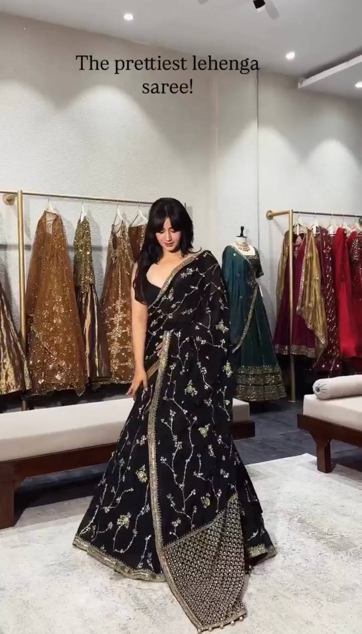 BLACK BEAUTY EMBROIDERED PARTY WEAR LEHENGA SAREE
