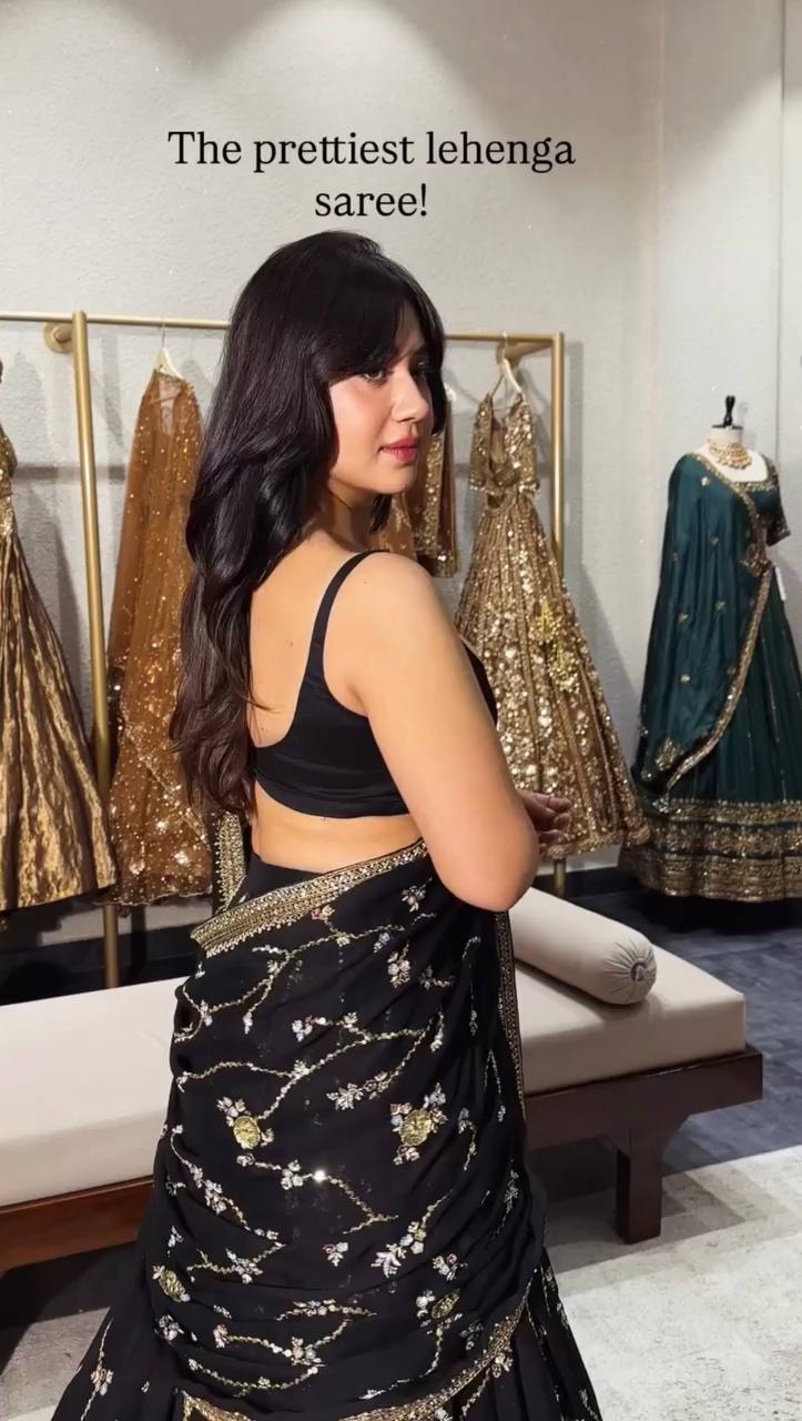 BLACK BEAUTY EMBROIDERED PARTY WEAR LEHENGA SAREE
