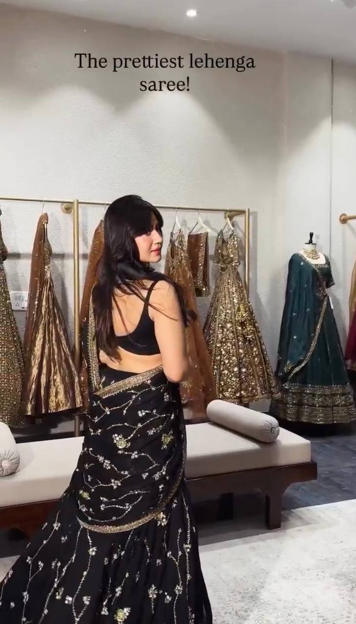 BLACK BEAUTY EMBROIDERED PARTY WEAR LEHENGA SAREE
