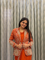 ORANGE RANGOLI SILK READY TO WEAR SAREE WITH EMBROIDERED JACKET
