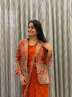 ORANGE RANGOLI SILK READY TO WEAR SAREE WITH EMBROIDERED JACKET