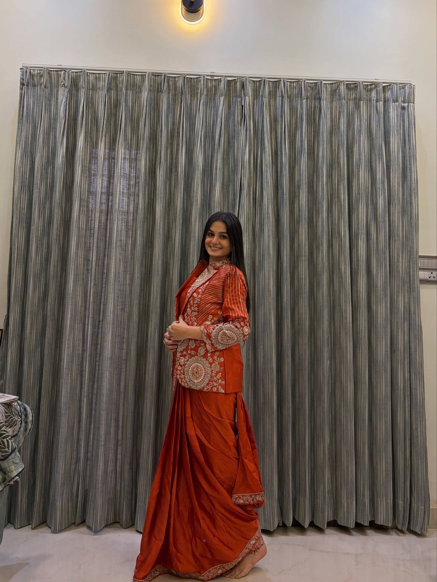 ORANGE RANGOLI SILK READY TO WEAR SAREE WITH EMBROIDERED JACKET