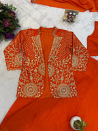 ORANGE RANGOLI SILK READY TO WEAR SAREE WITH EMBROIDERED JACKET