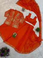 ORANGE RANGOLI SILK READY TO WEAR SAREE WITH EMBROIDERED JACKET