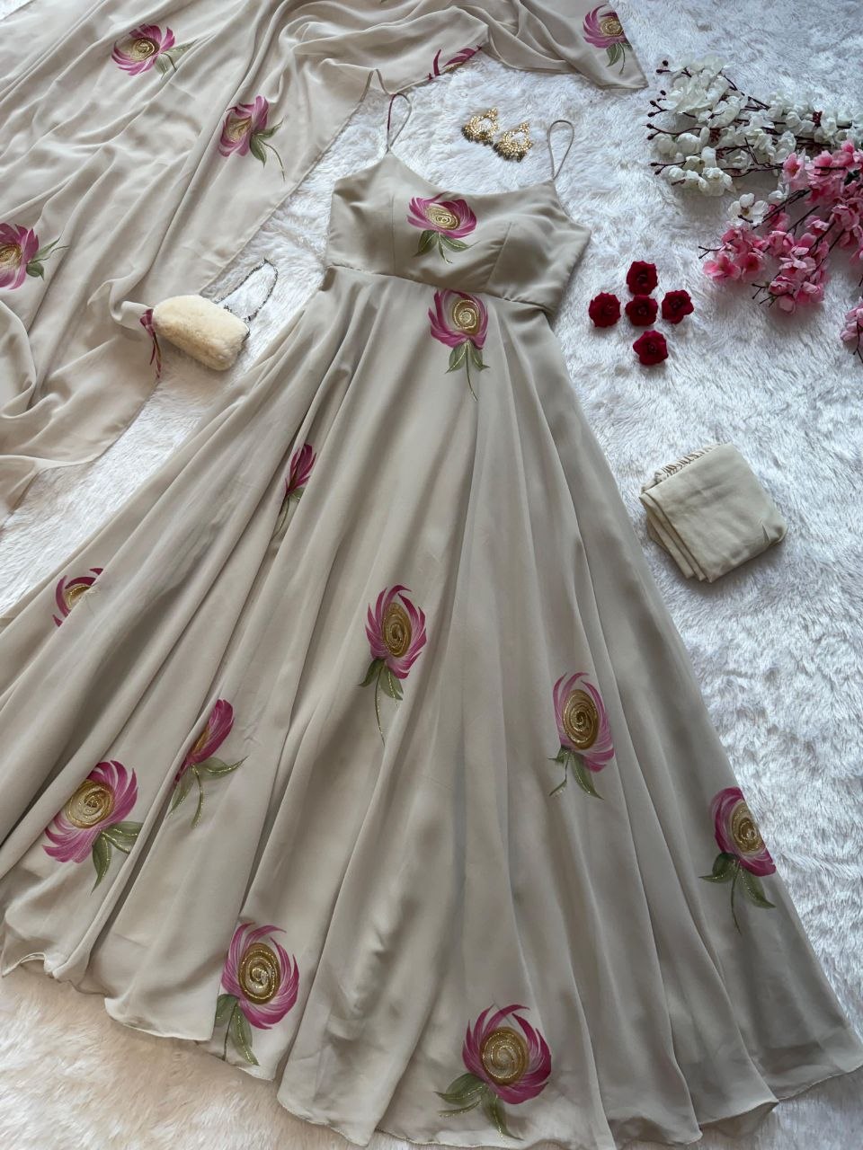 MOONLIT ROSE HAND PAINTED ANARKALI SET