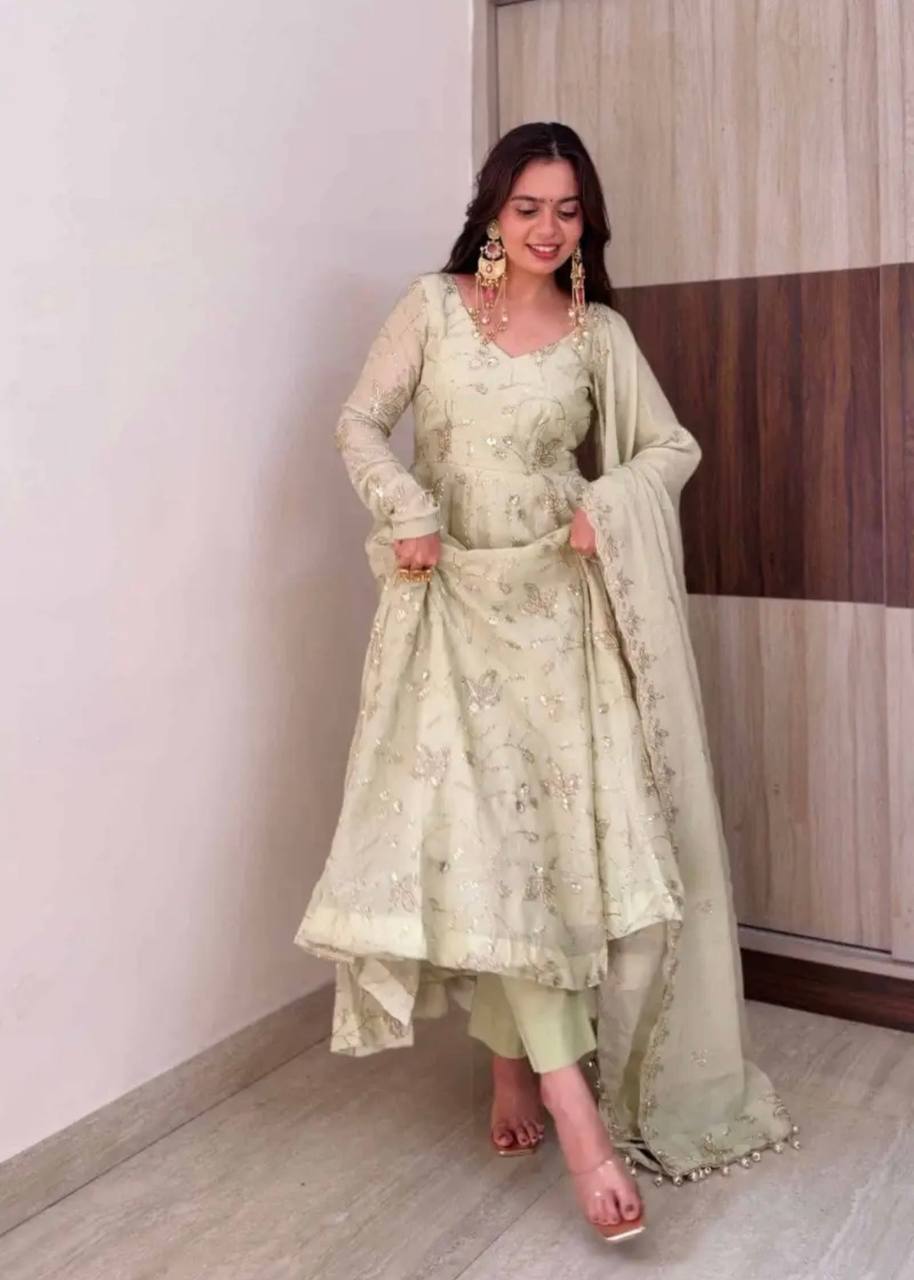 ROYAL IVORY FENDY SILK BASE EMBROIDERED ANARKALI GOWN