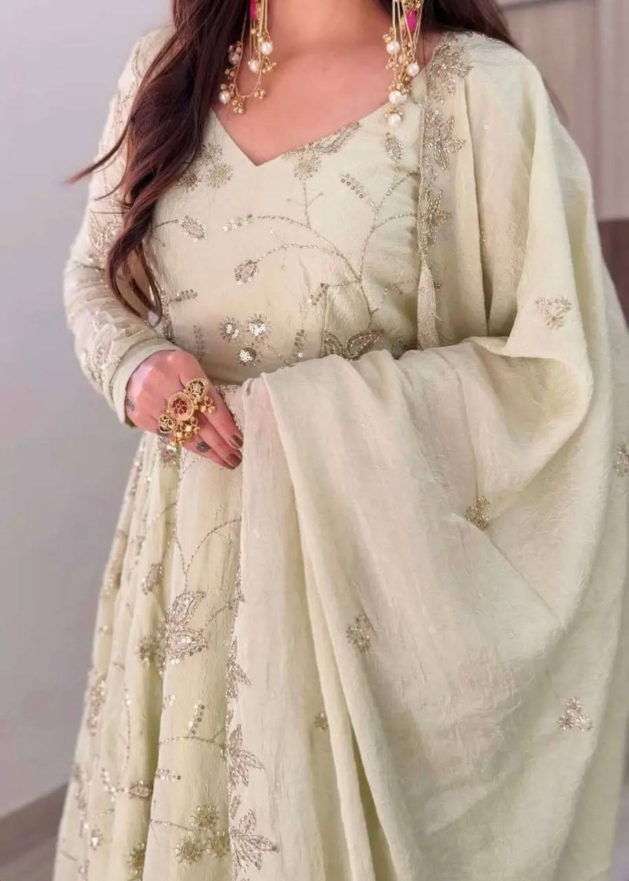 ROYAL IVORY FENDY SILK BASE EMBROIDERED ANARKALI GOWN