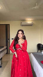 RED RITUAL GEORGETTE BASE ANARKALI GOWN SET OF 3