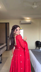 RED RITUAL GEORGETTE BASE ANARKALI GOWN SET OF 3