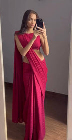 PINK SOFT GEORGETTE LUCKNOWI WORK SAREE WITH UNSTITCHED BLOUSE