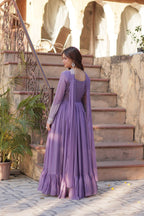 LAVENDER COLOR STAR GEORGETTE EMBROIDERED GOWN