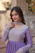 LAVENDER COLOR STAR GEORGETTE EMBROIDERED GOWN
