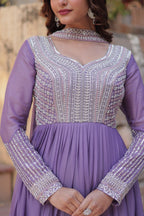 LAVENDER COLOR STAR GEORGETTE EMBROIDERED GOWN