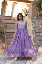 LAVENDER COLOR STAR GEORGETTE EMBROIDERED GOWN